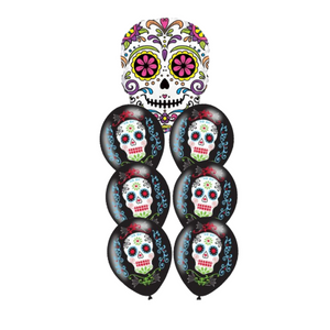 White Sugar Skull and Day of the Dead Latex Helium Balloons for Collection I My Dream Party Shop 