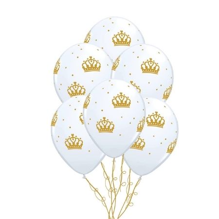 White and Gold Crown Helium Balloon Bouquet I Royal Jubliee Party Balloons I My Dream Party Shop