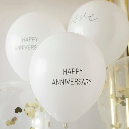 White and Gold Happy Anniversary Balloons I Anniversary Party Decorations I My Dream Party Shop UK