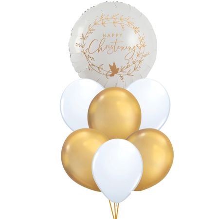 White and Gold Christening Helium Balloon Bouquet I Helium Balloons Collection Ruislip I My Dream Party Shop
