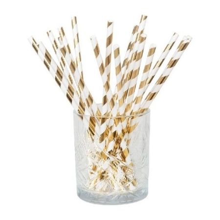 White and Metallic Gold Striped Straws I Gold Party Tableware I My Dream Party Shop