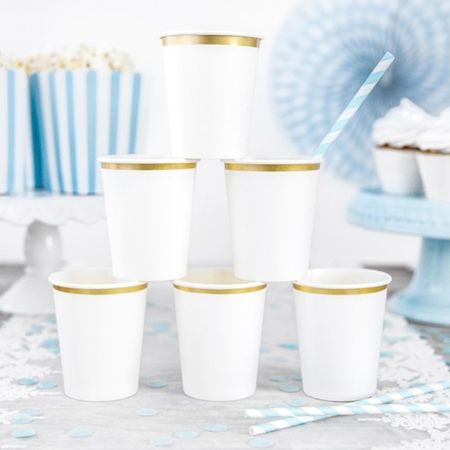 White Party Cups with Gold Edge I White Party Supplies I My Dream Party Shop UK