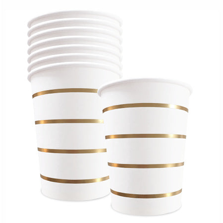 White Party Cups with Gold Stripes x 8 - My Dream Party Shop