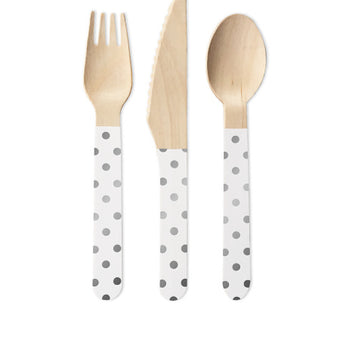 Silver Polka Dots Wooden Cutlery I Eco Friendly Cutlery I My Dream Party Shop I UK