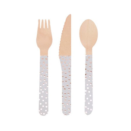 Rose Gold and White Wooden Cutlery I Rose Gold Party Supplies I My Dream Party Shop UK