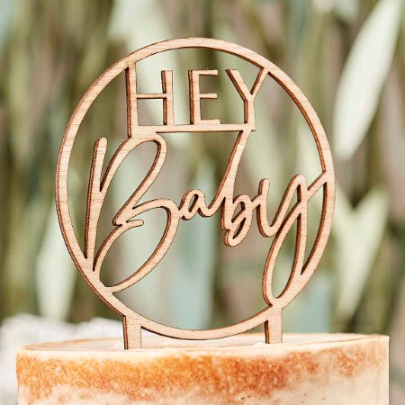 Hey Baby  Wooden Cake Topper I Baby Shower Party Supplies I My Dream Party Shop UK