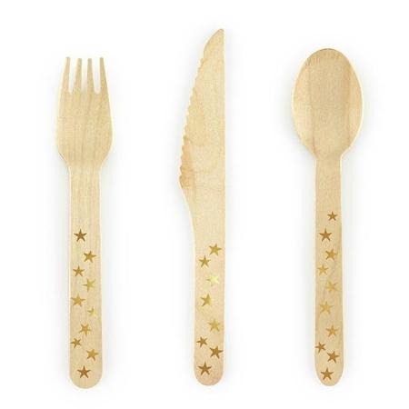 Gold Star Wooden Cutlery I Eco-Friendly Cutlery I My Dream Party Shop I UK