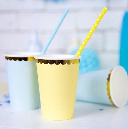 Yellow Paper Cups with Gold Edge I My Dream Party Shop I UK