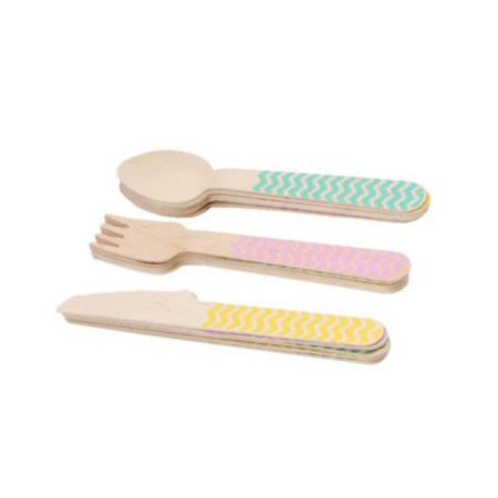 Chevron Pastel Wooden Cutlery I Cool Tableware I My Dream Party Shop I UK