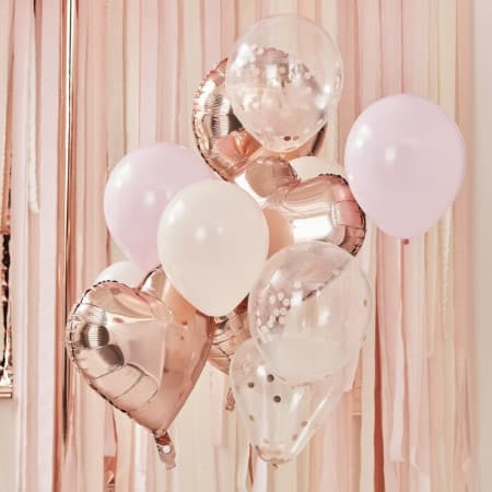 Helium Inflated Blush and Rose Gold Balloon Bouquet I Helium Balloons Ruislip