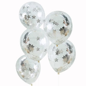 Silver Star Confetti Balloons I Modern Silver Party Balloons I My Dream Party Shop UK