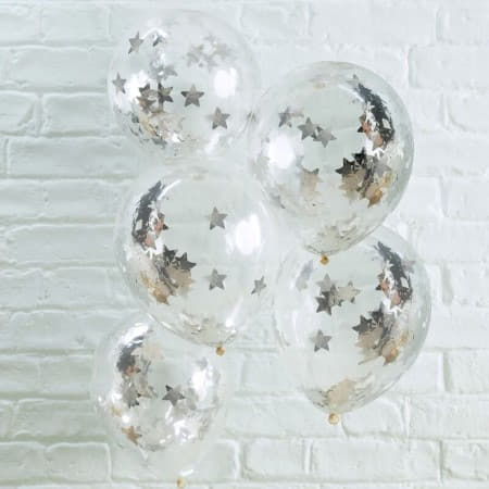 Silver Star Confetti Balloons I Modern Silver Party Decorations I My Dream Party Shop UK